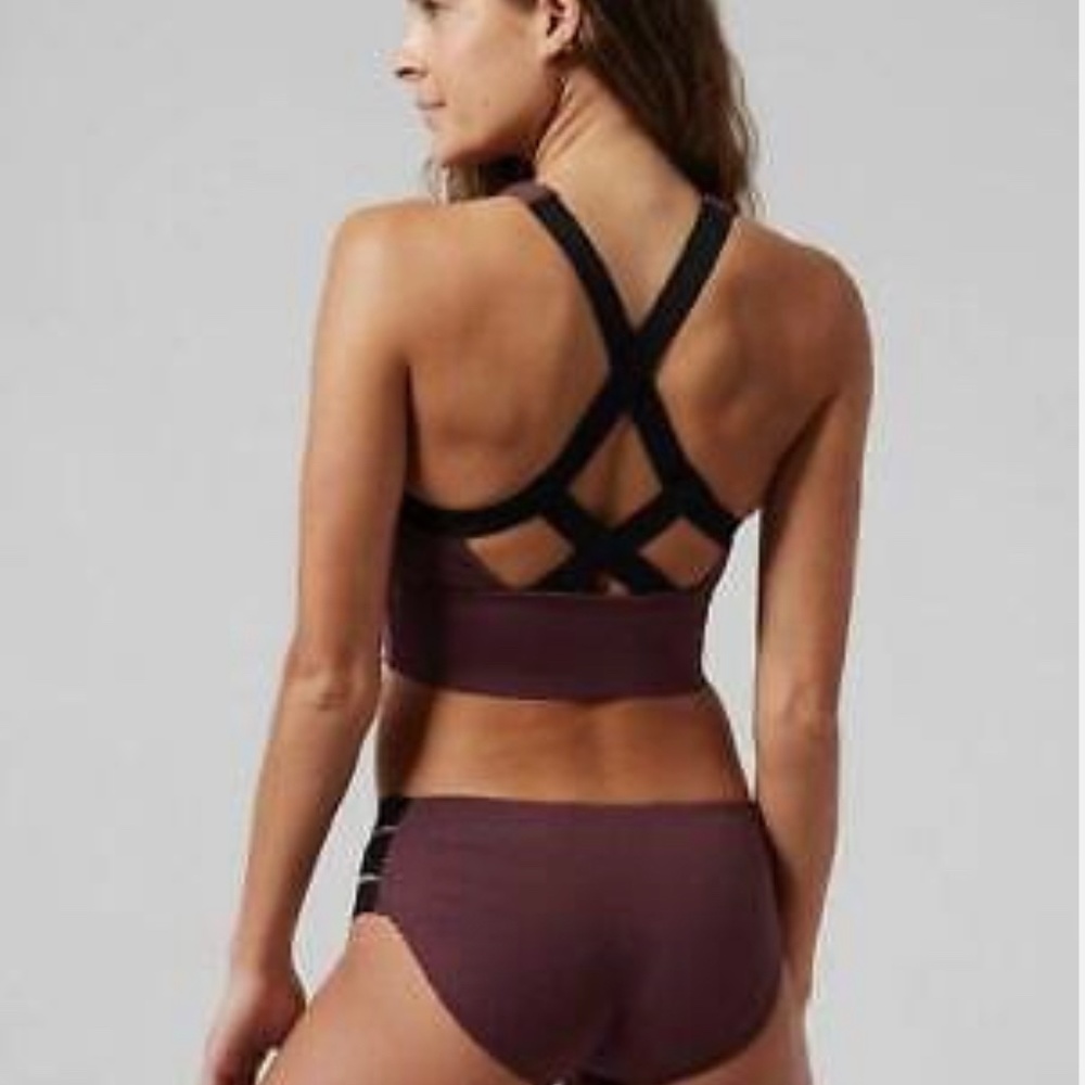 Athleta chocolate brown Palm Conscious crop bikini top small